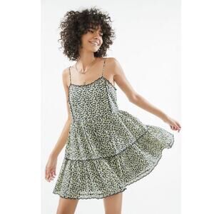 Urban Outfitters Black & Yellow Floral Baby Doll Sundress Scalloped Hem Large